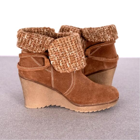 Bjorndal Brown Suede Leather Lilly Boot Booties Women's Size 7 Sweater Top Wedge - Picture 3 of 8
